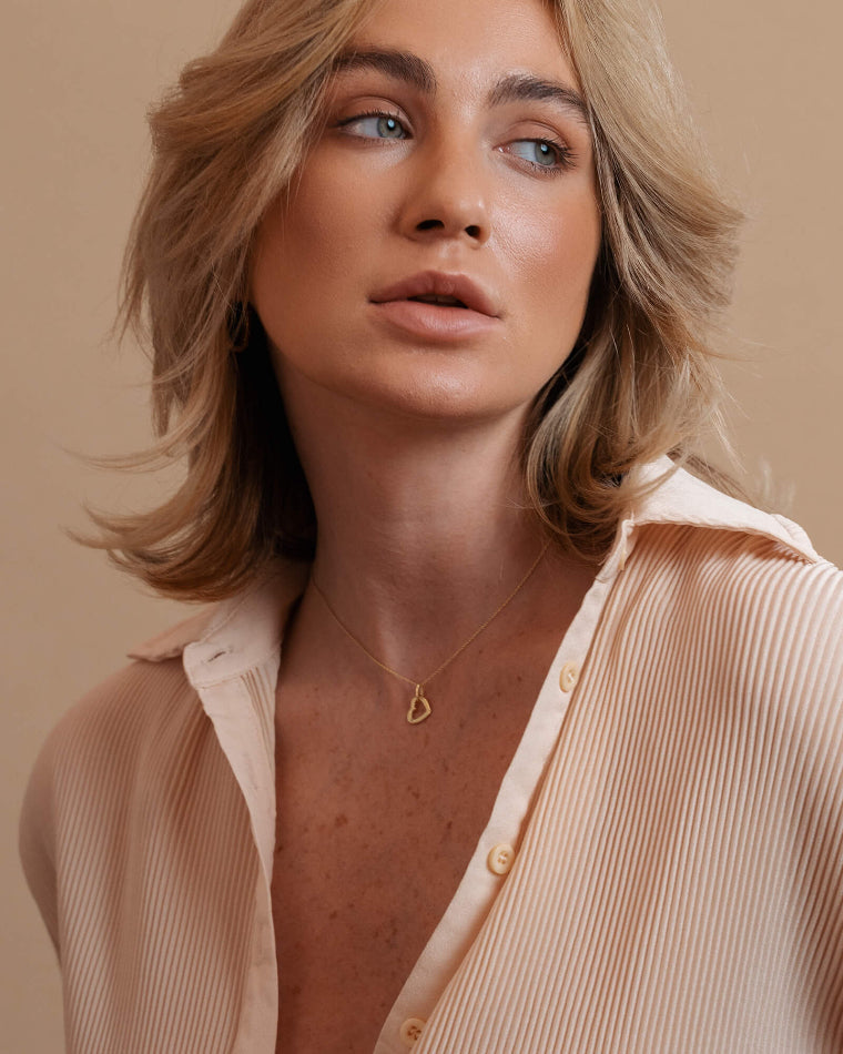 Open Heart Necklace with Zircon