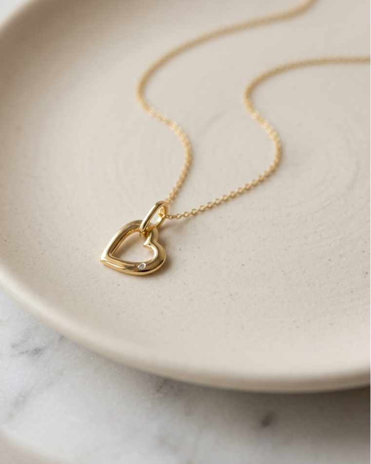Open Heart Necklace with Zircon