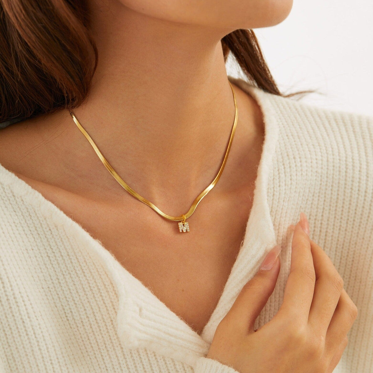 Initial Herringbone Necklace